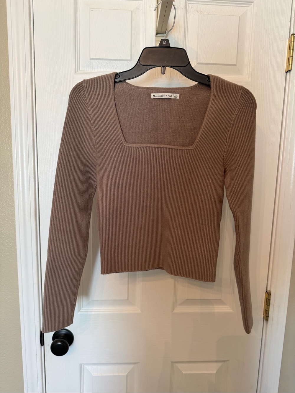 Abercrombie & Fitch Ribbed Square Neck Knit Top - Brown Taupe